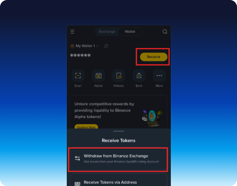 Binance wallet screen